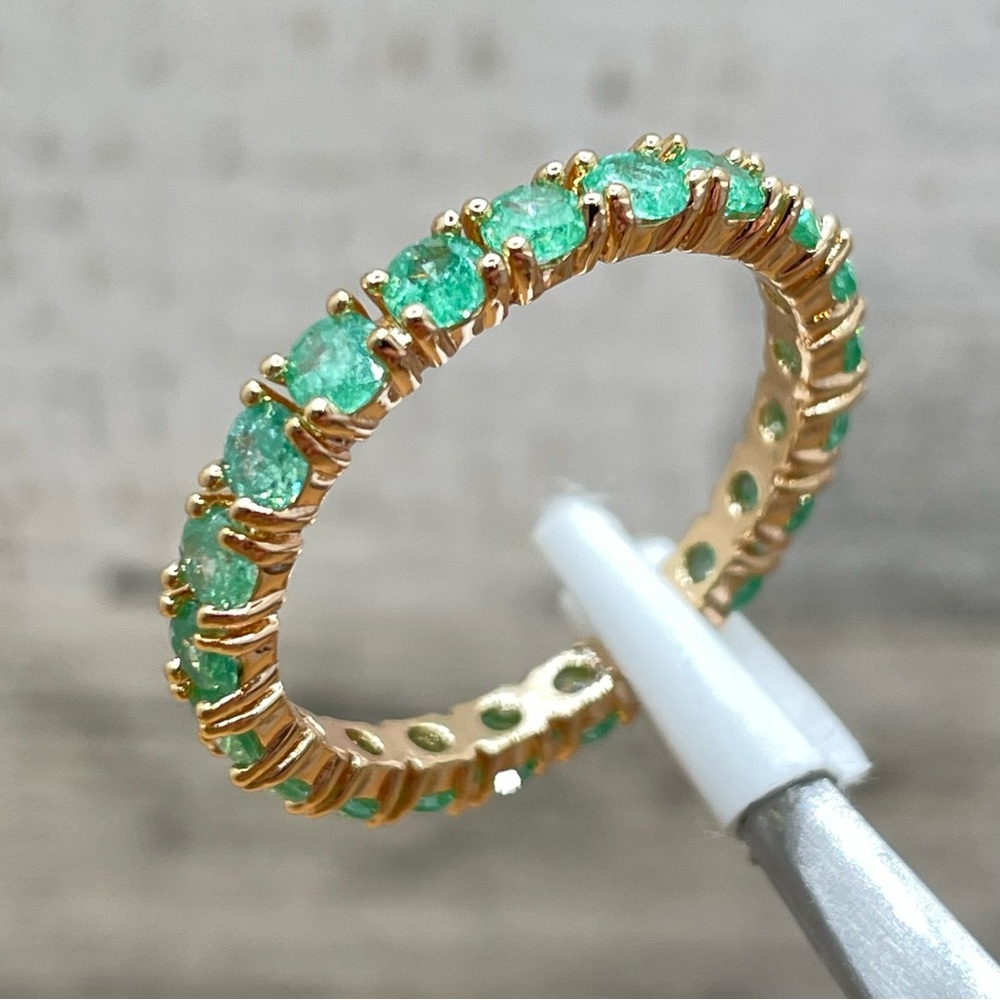 Beautiful Dainty Trendy Eternity Gold Tone Round Cut Green Diamond CZ Ring